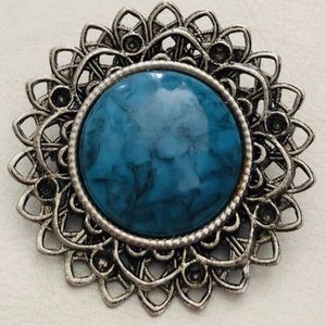 Vintage Round Turquoise Cabochon SilverTone Brooch